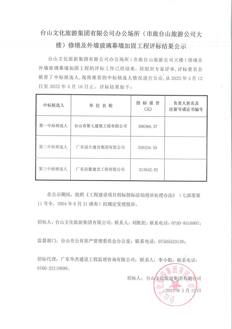评标结果公示